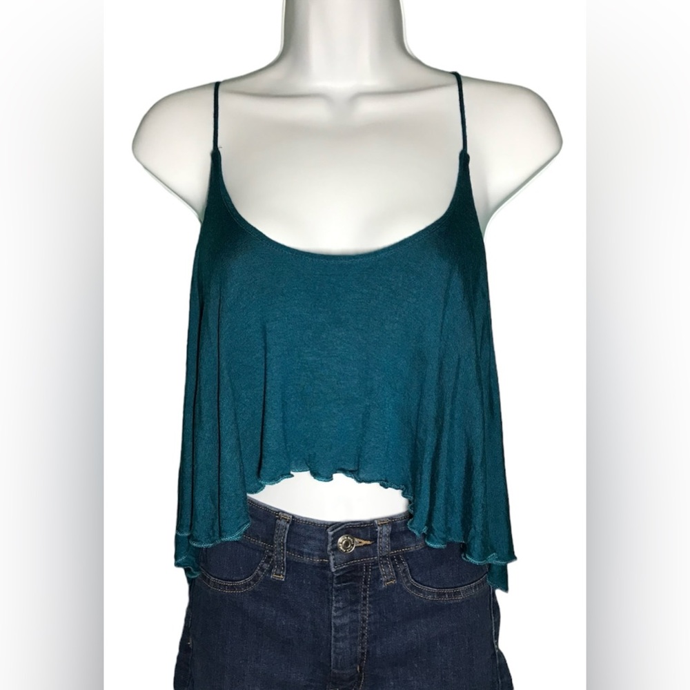 Windsor Dark Teal Shark Bite Lettuce Trim Crop Tank Top Bra Liner Size Medium